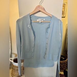 Banana Republic Merino Wool Baby Blue Cardigan Twinset Size Small